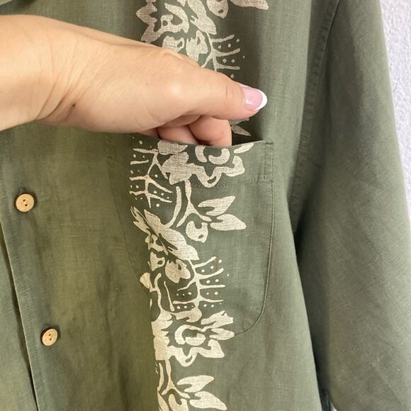 Eddie Bauer Men Moss Green Linen Blend Button Down Shirt Size XL - Picture 4 of 7